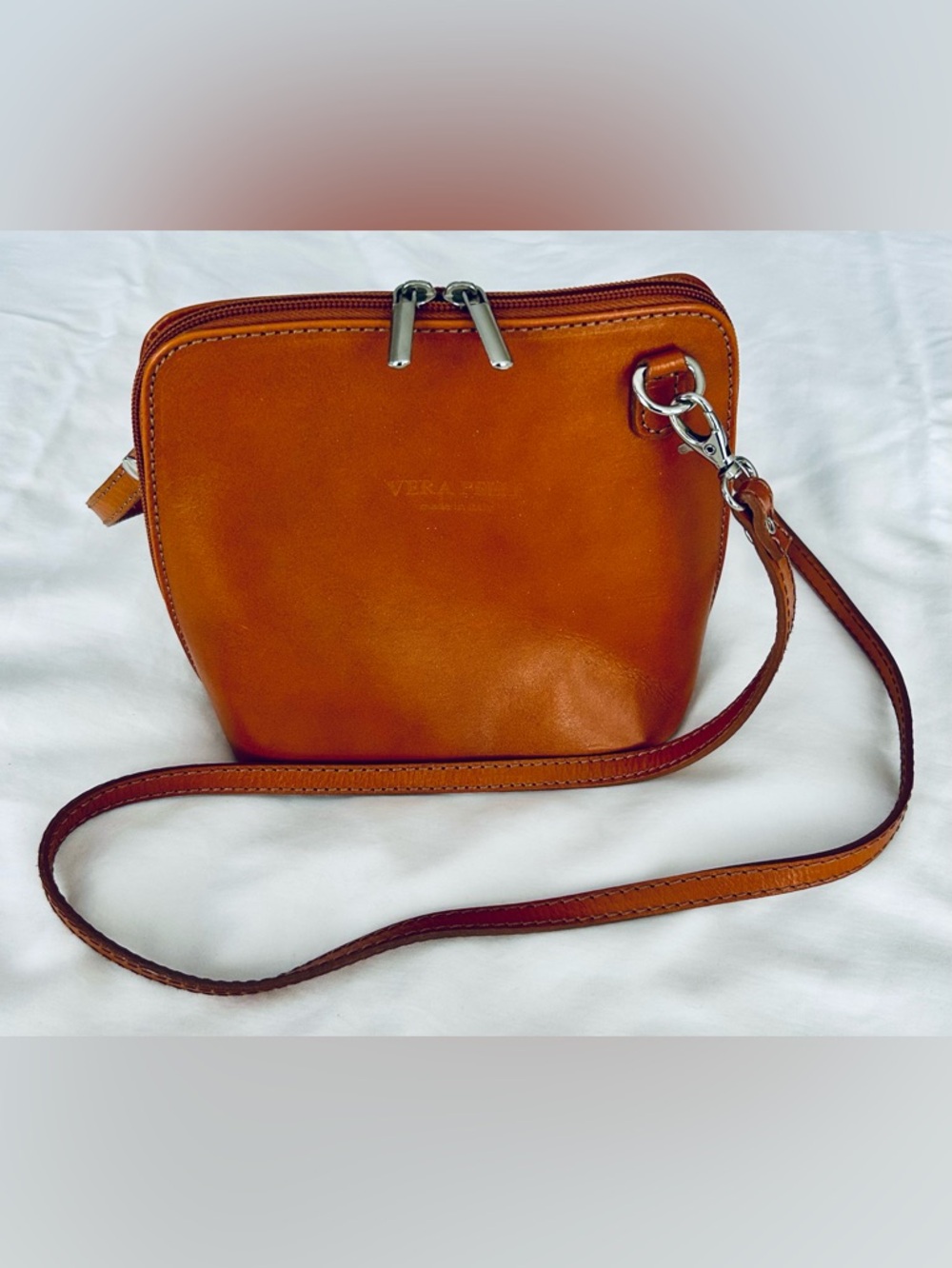 Vera Pelle Made In Italy Cognac/Tan Leather Crossbody Bag
